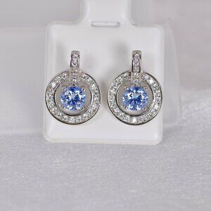 NWT Certified 1.0 ctw Sea Blue Halo Stud Earrings 925 Sterling